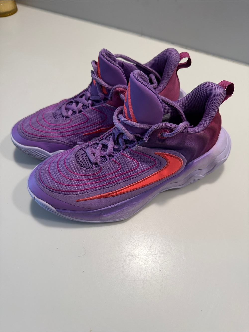 Nike Kids Purple Basketball Sneakers with Pink-Red Swoosh